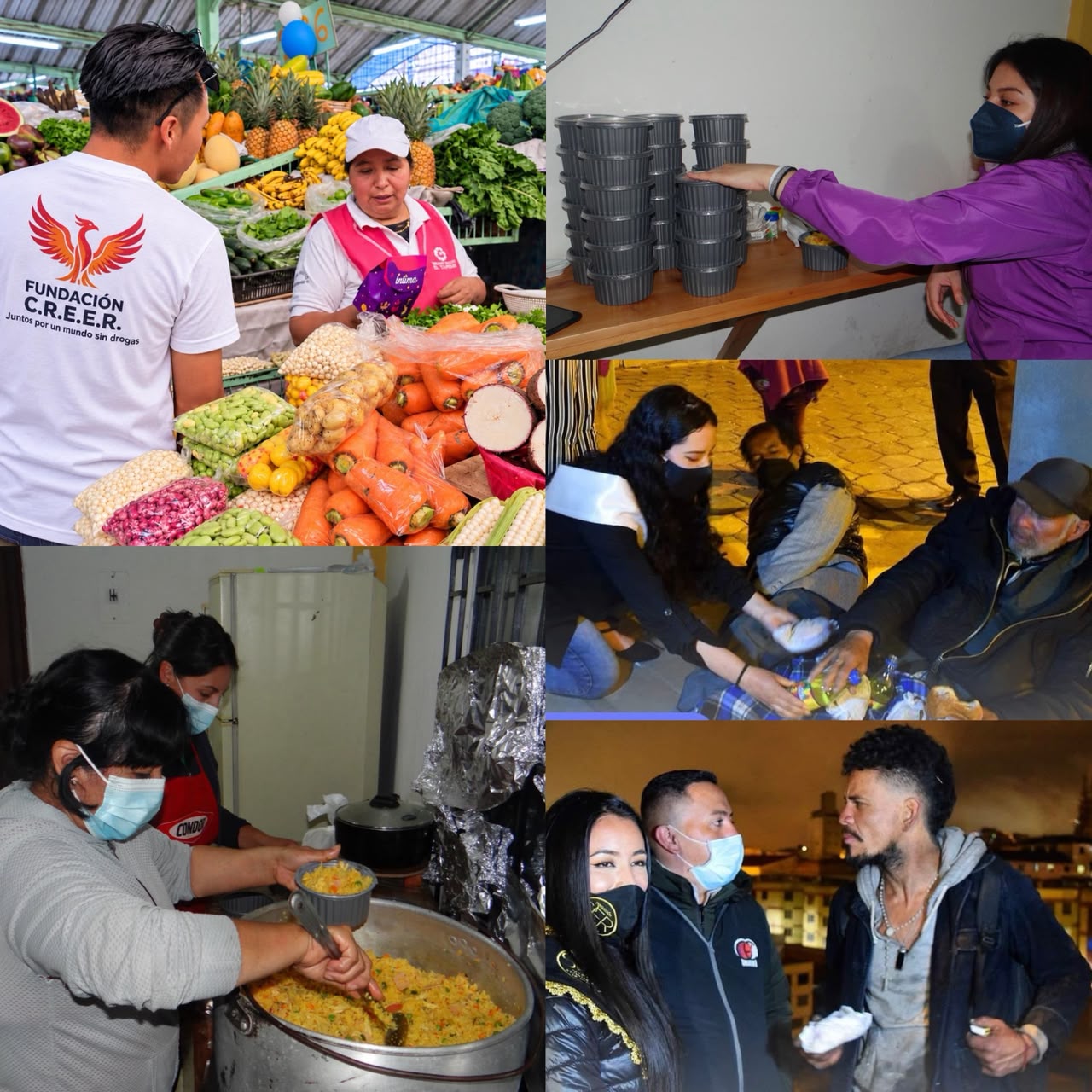 Collage de preparación y entrega de alimentos del Comedor Solidario