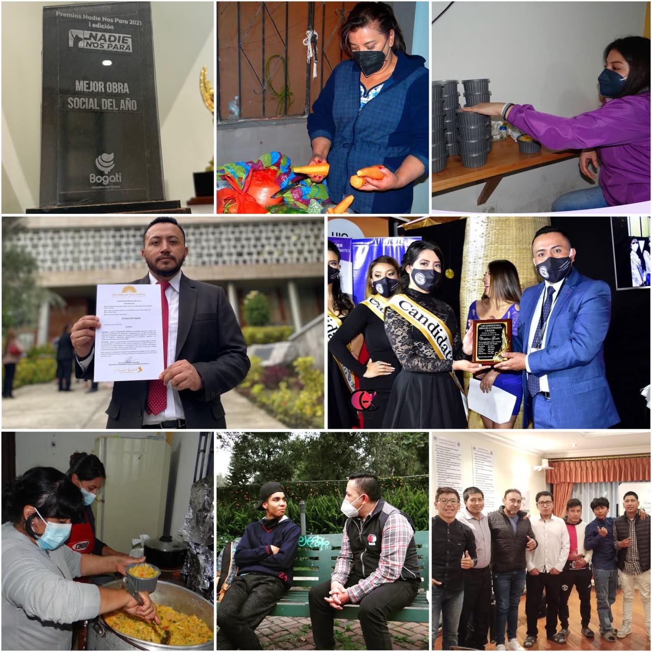Collage de reconocimientos y acciones sociales de Fundación C.R.E.E.R.